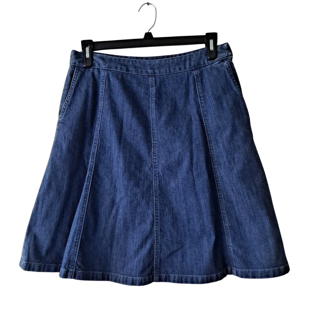 L.L. Bean Classic Fit Denim Skirt Knee-Length A-Line Blue Women's Petite Size 10